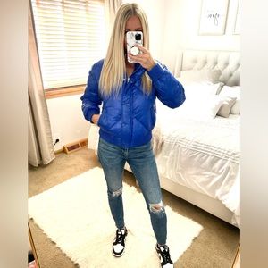 Cobalt blue cropped puffer coat - brand new - size small